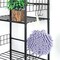 4-Tier Black Metal Storage Cart with Wood Top, Freestanding Wire Shelving Unit with Wheels & Hooks